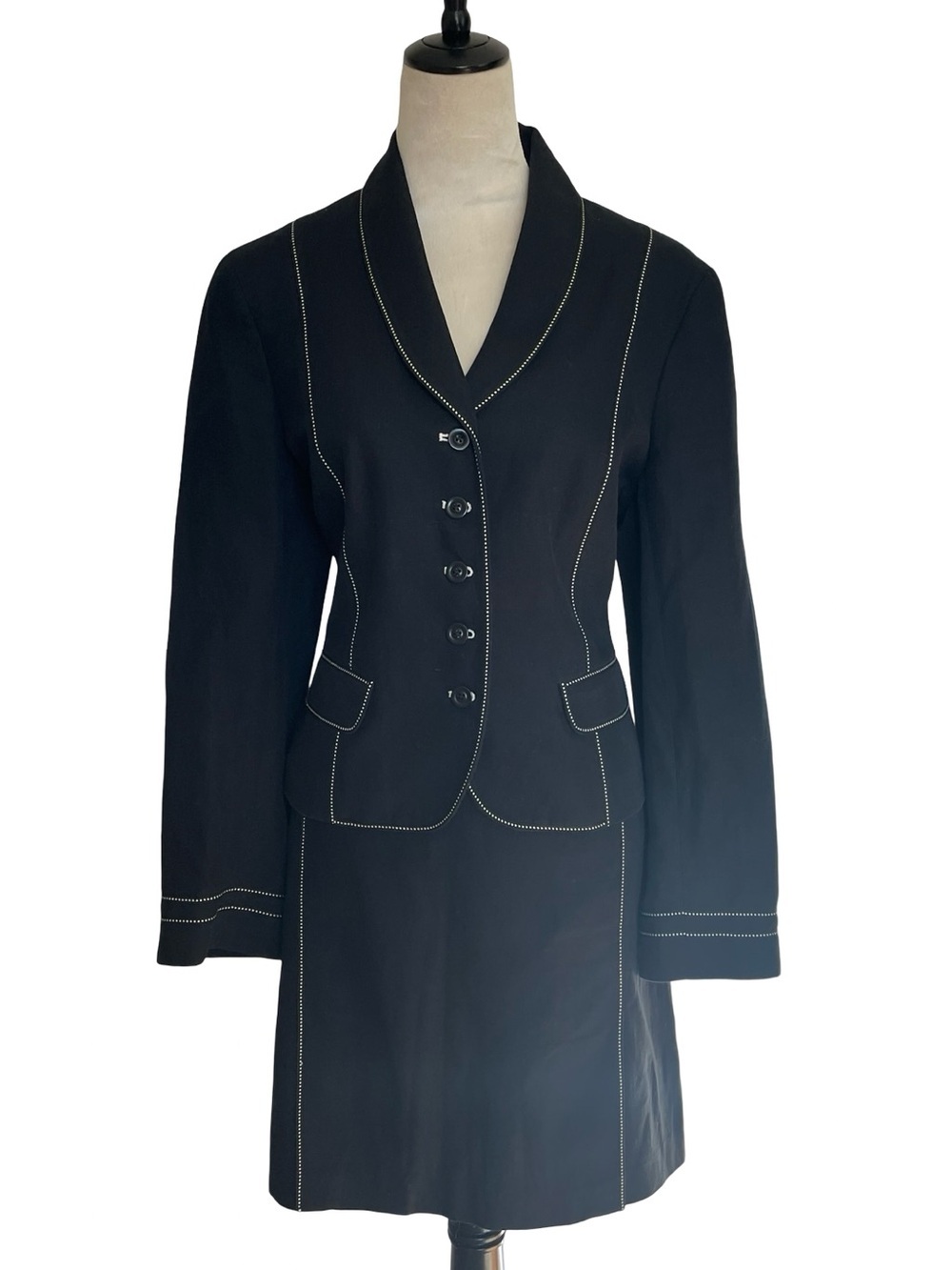 Jenne Maag Black Women's Tailored Skirt and Jacket Set with Contrast Stitching